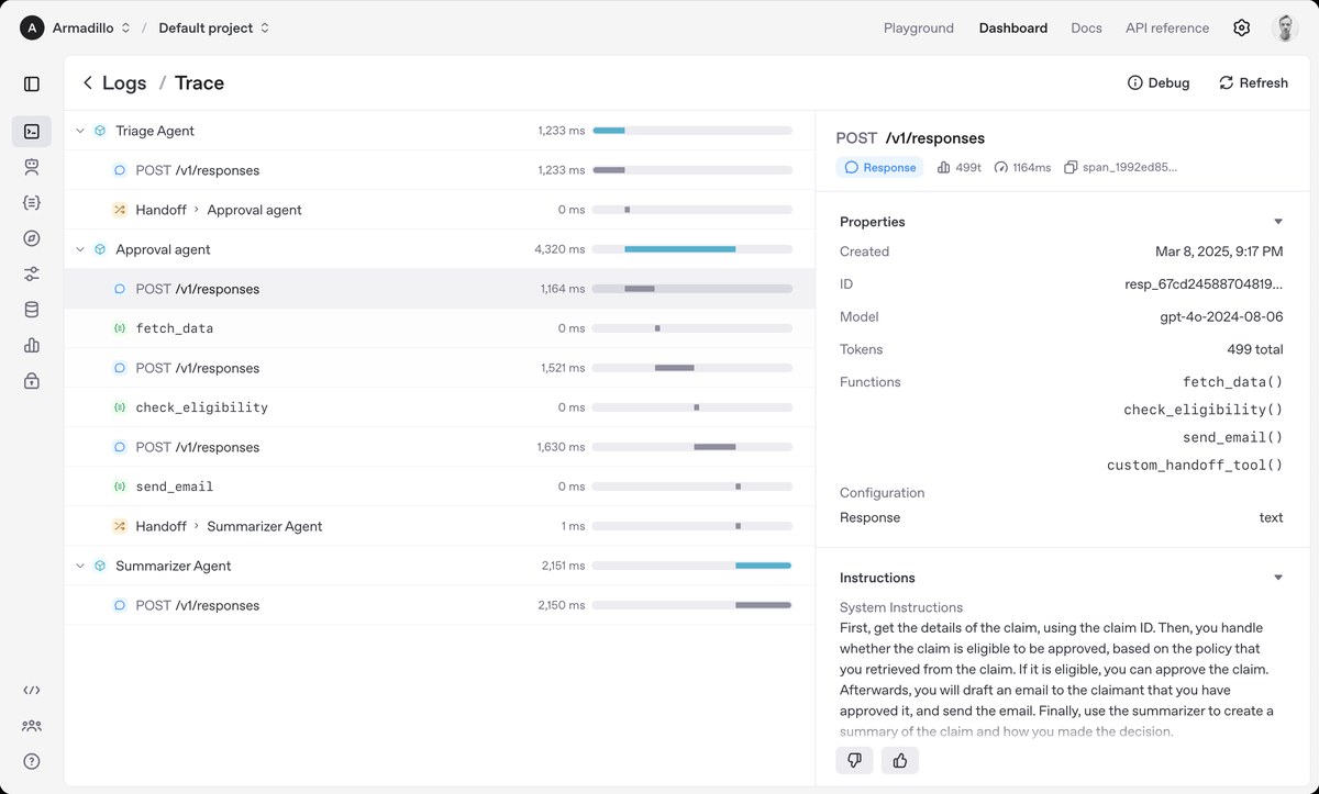 Agent trace and orchestration screenshot from the official OpenAI Agents SDK repository.