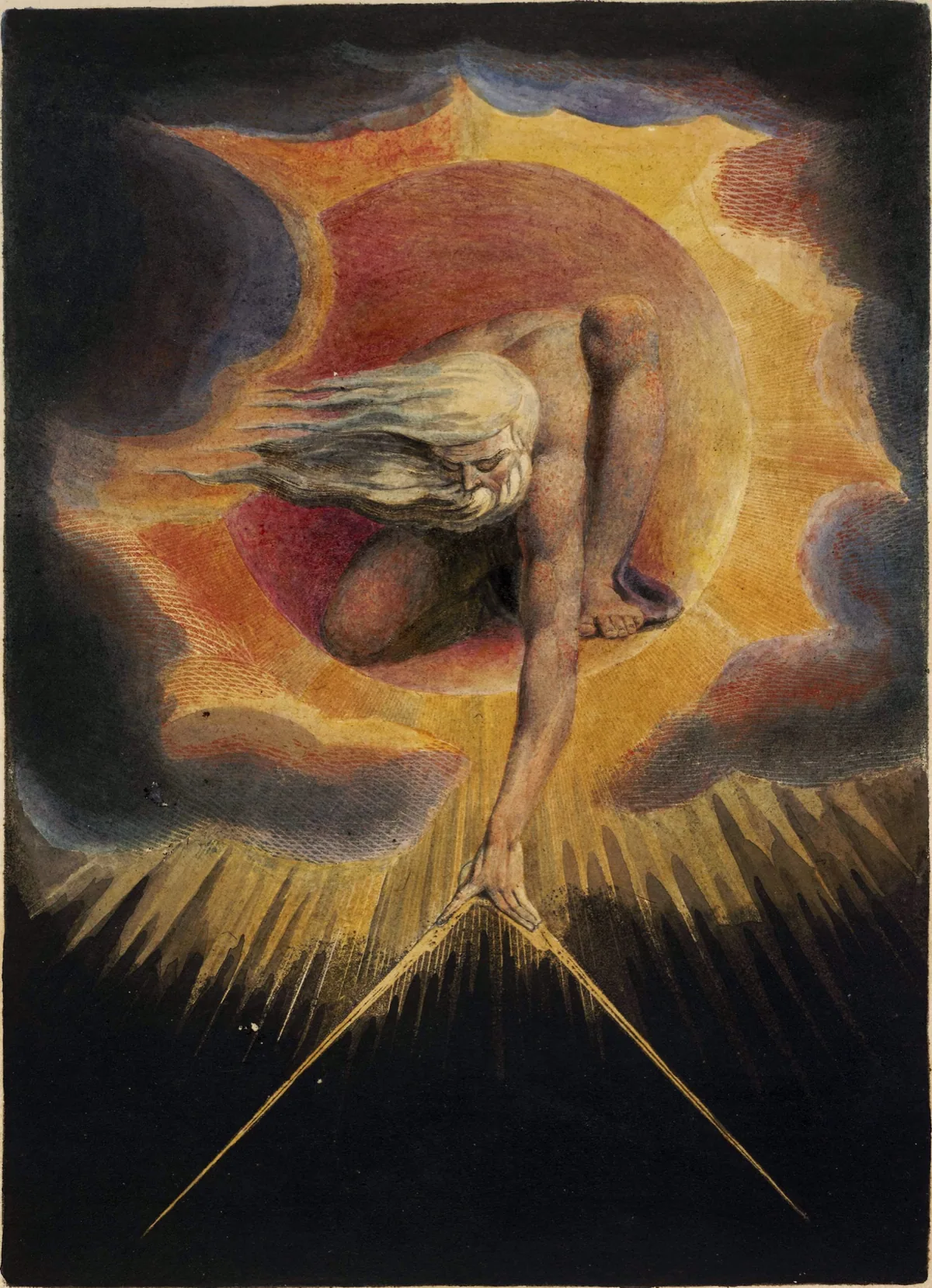 William Blake’s The Ancient of Days, with a figure reaching out from a fiery disc