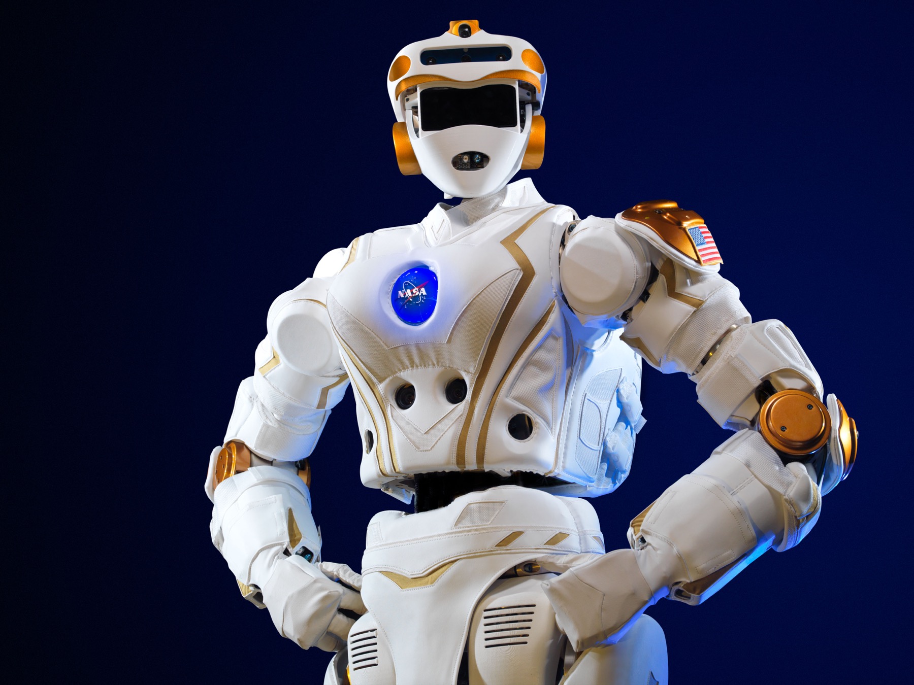 NASA Valkyrie humanoid robot standing in a lab.